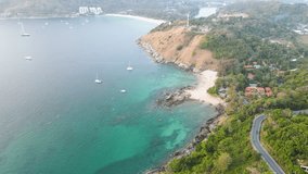 Laem Phromthep Phuket, most important tourist travel trip relax vacation summer. Popular beach sunset viewpoint tourism in holiday of tropical island. Landscape island video 4k drone.