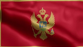 Montenegro Flag video waving in wind. Montenegro Flag Wave Loop waving in wind. Realistic Montenegro Flag background. Montenegro Flag Looping Closeup 1080p Full HD 1920X1