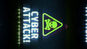 Vertical video: Cyber attack symbol light flashing on screen. Security breach with skull icon on display. Loopable and seamless abstract concept with noise and modern glitch. - Powered by Shutterstock - Get 15% off with code: PIKWIZARD15