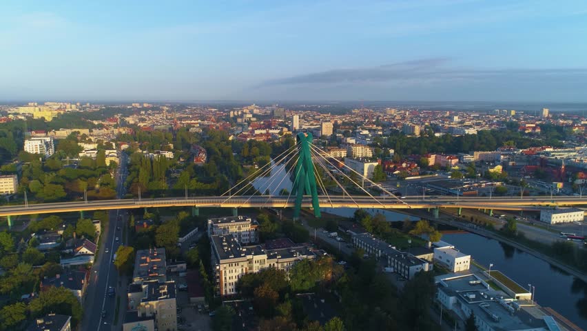 Bridge Most Uniwersytecki River Rzeka Brda Bydgoszcz Aerial View Poland