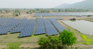 High angle video of Aerial view solar power plant