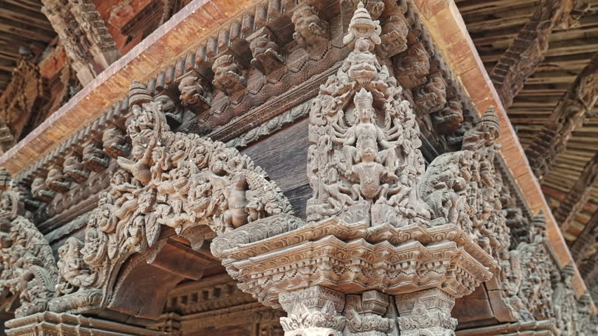 Relief carving on a Hindu temple in Patan Durbar Square, Lalitpur, Kathmandu Valley, Nepal