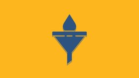 Blue Funnel or filter and motor oil drop icon isolated on orange background. 4K Video motion graphic animation.