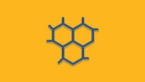 Blue Chemical formula icon isolated on orange background. Abstract hexagon for innovation medicine, health, research and science. 4K Video motion graphic animation.