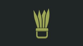 Green Plant in pot icon isolated on black background. Plant growing in a pot. Potted plant sign. 4K Video motion graphic animation .