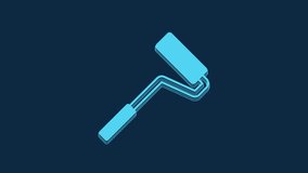 Blue Paint roller brush icon isolated on blue background. 4K Video motion graphic animation.