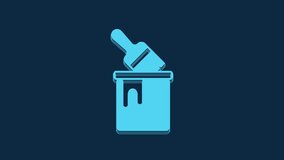Blue Paint bucket with brush icon isolated on blue background. 4K Video motion graphic animation.