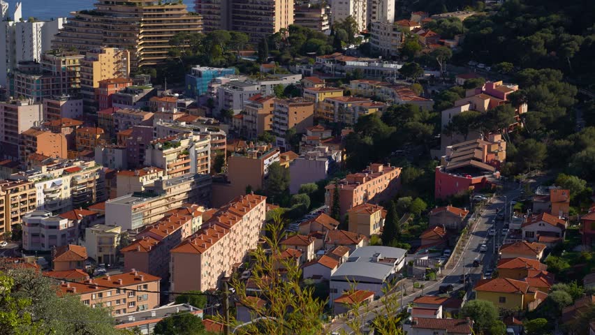 View (ladscape) of Monaco from the mountain. French Riviera.