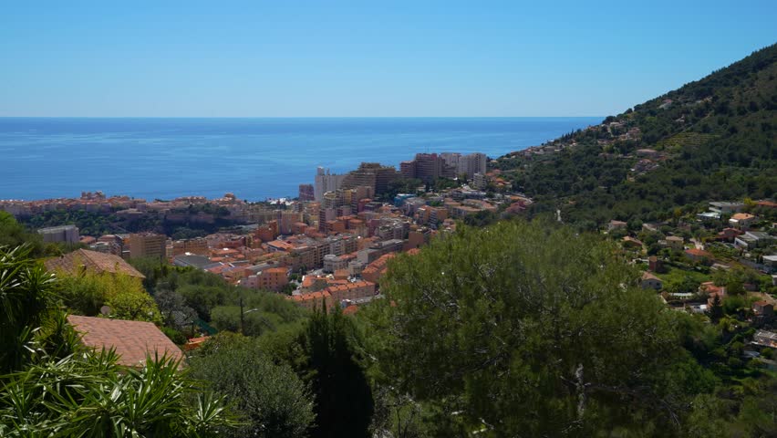 View of Monaco skyline from the mountain. French Riviera.