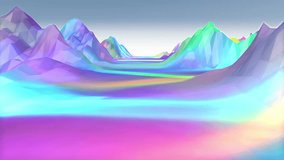 Rocky futuristic landscape with northern lights reflection. 3D animation. Music video.