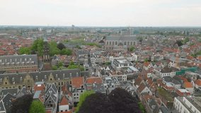 This aerial drone video shows the beautiful old city of Leiden, Zuid-Holland, the Netherlands. 
