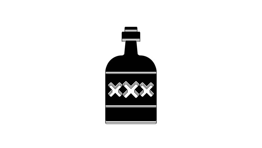 Black Tequila bottle icon isolated on white background. Mexican alcohol drink. 4K Video motion graphic animation.
