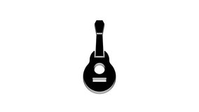 Black Mexican guitar icon isolated on white background. Acoustic guitar. String musical instrument. 4K Video motion graphic animation.