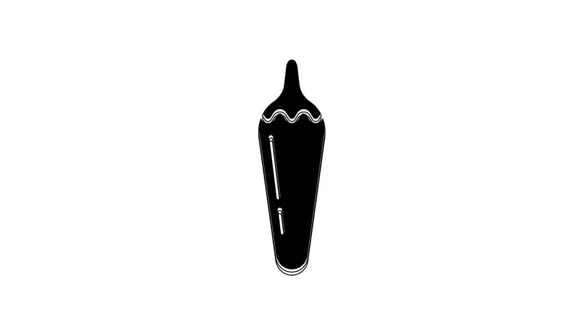 Black Hot chili pepper pod icon isolated on white background. Design for grocery, culinary products, seasoning and spice package, cooking book. 4K Video motion graphic animation.