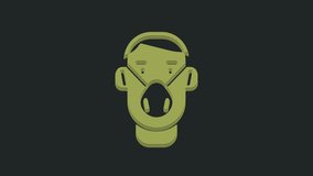 Green Man face in a medical protective mask icon isolated on black background. Quarantine. 4K Video motion graphic animation .