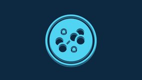 Blue Molecule icon isolated on blue background. Structure of molecules in chemistry, science teachers innovative educational poster. 4K Video motion graphic animation.