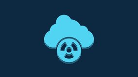 Blue Acid rain and radioactive cloud icon isolated on blue background. Effects of toxic air pollution on the environment. 4K Video motion graphic animation.