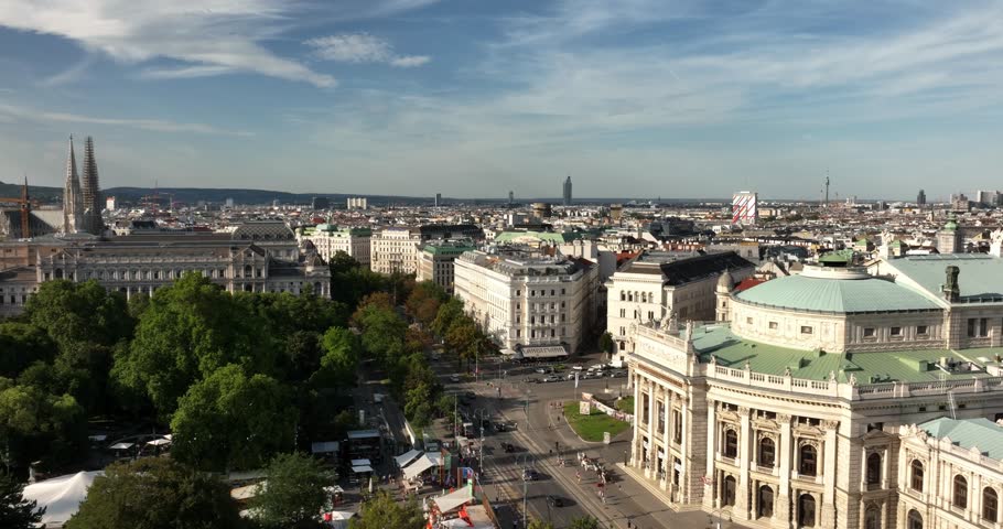 Vienna, Austria, aerial view of Vienna cityscape in the Historic Centre. Drone fly in central Vienna. Vienna city.