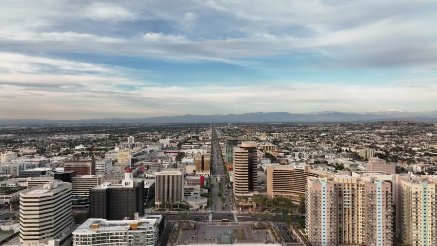 Aerial view of downtown Long Beach California. Aerial view of Long Beach skyline. Top view from drone of long beach CA.