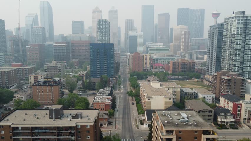 Aerial views of Calgary as wildfire smoke from fires in northern Alberta fills the skies. 