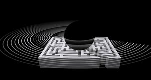 Animation of spinning globe over maze pattern on grey background. Global travel, globe and map concept digitally generated video.