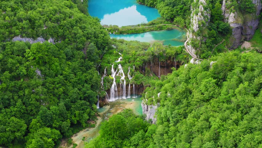 Aerial view of the Sastavci waterfall on the Plitvice Lakes National park Croatia | Shutterstock HD Video #1104048315