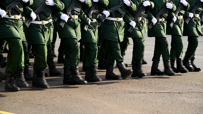 Soldiers in dress uniform marching in the parade