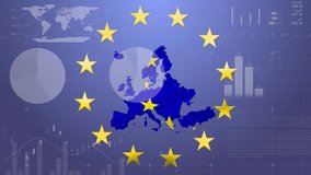 Animation of financial data processing over star of flag of european union. Global and european economy, finance, business, computing and data processing concept digitally generated video. - Powered by Shutterstock - Get 15% off with code: PIKWIZARD15