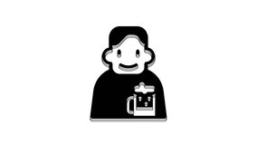 Black Happy man with beer icon isolated on white background. 4K Video motion graphic animation.