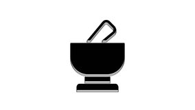 Black Mortar and pestle icon isolated on white background. 4K Video motion graphic animation.