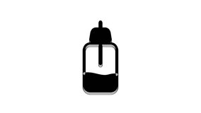 Black Essential oil bottle icon isolated on white background. Organic aromatherapy essence. Skin care serum glass drop package. 4K Video motion graphic animation.