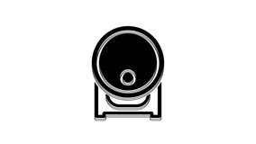 Black Wooden barrel on rack with stopcock icon isolated on white background. 4K Video motion graphic animation.