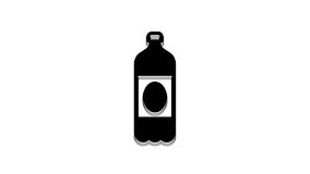 Black Plastic beer bottle icon isolated on white background. 4K Video motion graphic animation.