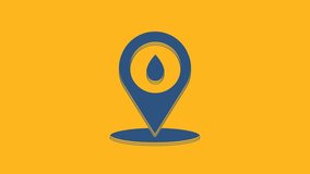 Blue Refill petrol fuel location icon isolated on orange background. Gas station and map pointer. 4K Video motion graphic animation.