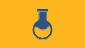 Blue Test tube and flask - chemical laboratory test icon isolated on orange background. Laboratory glassware sign. 4K Video motion graphic animation.