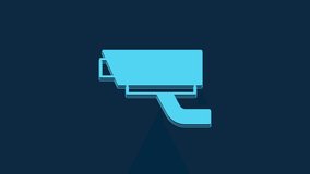 Blue Security camera icon isolated on blue background. 4K Video motion graphic animation.