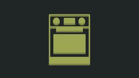 Green Oven icon isolated on black background. Stove gas oven sign. 4K Video motion graphic animation .