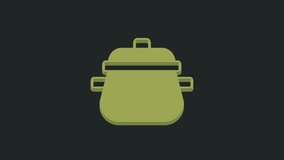 Green Cooking pot icon isolated on black background. Boil or stew food symbol. 4K Video motion graphic animation .