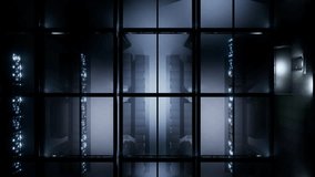 Servers in cloud service data center showing flickering lights for massive network connections, hardware information and security. Server room with supercomputer racks. 3d render animation. - Powered by Shutterstock - Get 15% off with code: PIKWIZARD15