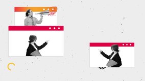 Business concept. Young people shouting at megaphone. Stop motion animation. Career development, brainstorming, sales, corporate cooperation, motivation and teamwork. Minimalism - Powered by Shutterstock - Get 15% off with code: PIKWIZARD15