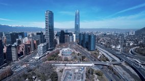 Downtown District At Santiago Metropolitan Region Chile. Cityscapes Aerial City. Business Horizon Downtown Cityscape. Business Outdoor Downtown District Up Above.