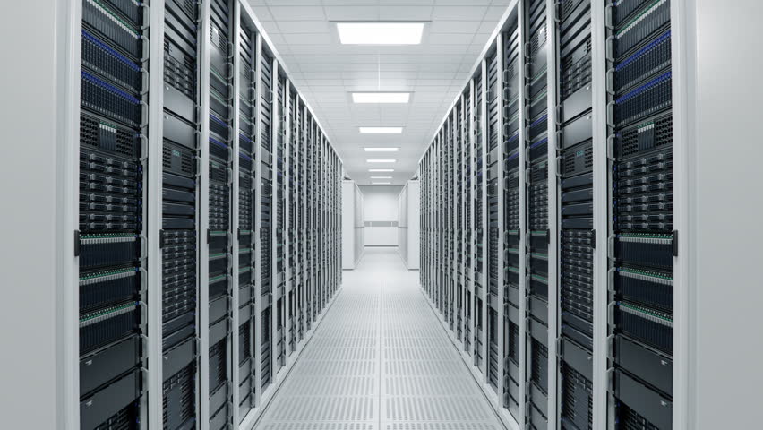 Corridor with White Server Cabinets inside Bright and Clean Working Data Center. Artificial Intelligence Training Cluster. Supercomputer and Advanced Cloud Computing Concept Royalty-Free Stock Footage #1104099949
