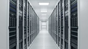 Corridor with White Server Cabinets inside Bright and Clean Working Data Center. Artificial Intelligence Training Cluster. Supercomputer and Advanced Cloud Computing Concept - Powered by Shutterstock - Get 15% off with code: PIKWIZARD15