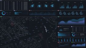 Dark Monitoring Software Mockup: City Map Updating In Real Time And Graphs And Charts With Analytical Data. Computer Programm For Business Expansion Planning Template For Desktop or Laptop Screens - Powered by Shutterstock - Get 15% off with code: PIKWIZARD15