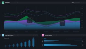 Professional Business Management Software On Dark Background With Financial Chart And Data About Growth And Sustainability. Application For Entrepreneurs. Mockup Template For Computers And Laptops. - Powered by Shutterstock - Get 15% off with code: PIKWIZARD15