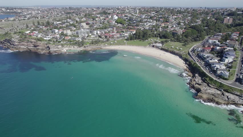 Summer Scenery At Bronte Beach In Eastern Suburbs, Sydney, Australia - aerial drone shot Royalty-Free Stock Footage #1104114943