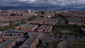 Drone flight in a residential area of apartments and green areas in the west of Bogotá