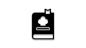 Black Cookbook icon isolated on white background. Cooking book icon. Recipe book. Fork and knife icons. Cutlery symbol. 4K Video motion graphic animation.