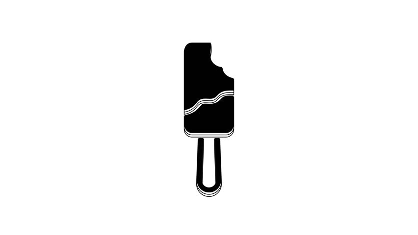 Black Ice cream on stick icon isolated on white background. Sweet symbol. 4K Video motion graphic animation.