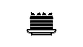 Black Cake icon isolated on white background. Happy Birthday. 4K Video motion graphic animation.